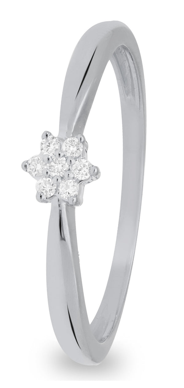 14 karaat witgouden ring dames met 7 diamanten 00.5 crt. - Solitair - Witgoud