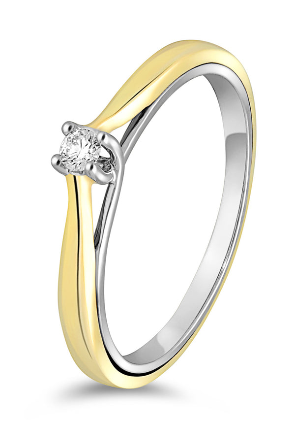 14 karaat gouden ring met diamant 0.05 crt. - Solitair - Wit/Geelgoud