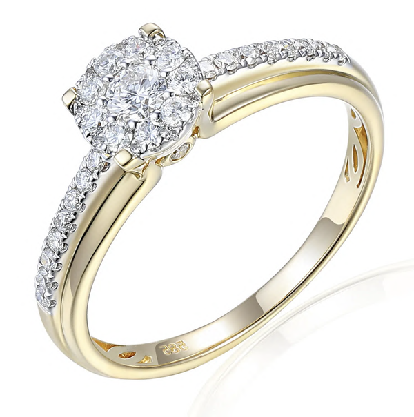 14 karaat geelgouden ring dames Cluster - Diamond