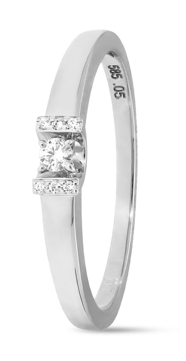 14 karaat witgouden ring met 7 diamanten 0.05 crt. - Solitair - Witgoud