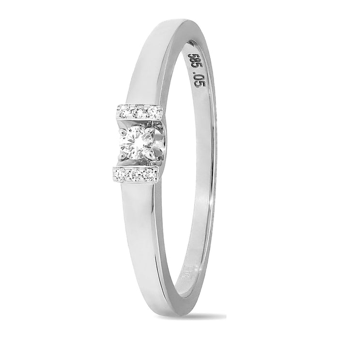 Met 7 diamanten 0.05 crt. - Solitair - Witgoud - Hutjens Solitair - 14k Witgoud