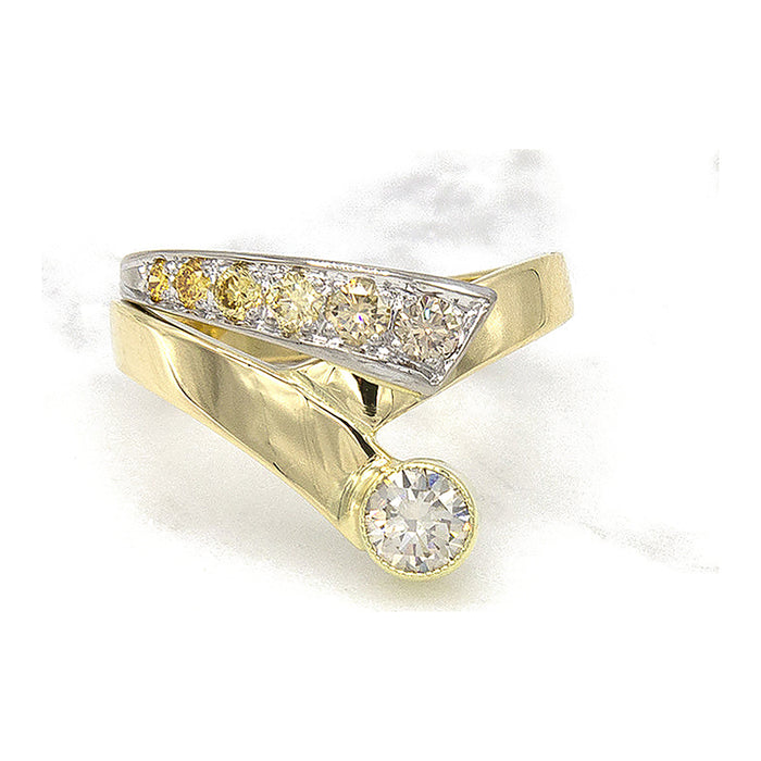Geelgouden ring met kleur diamanten - Trio - Hutjens Trio - 14k Geelgoud
