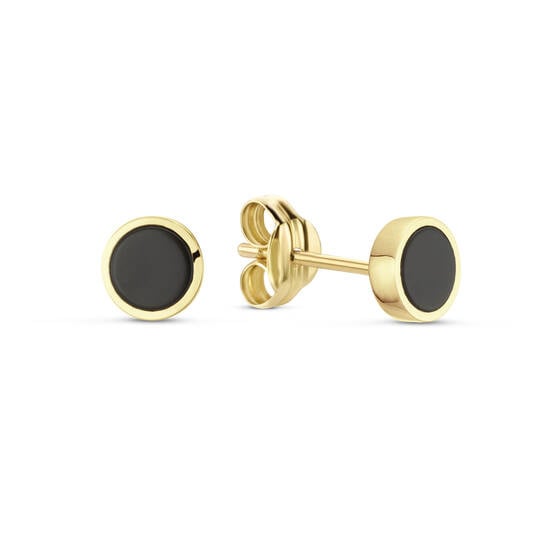 14 karaat geelgouden oorstekers - Black Agate Studs - Jackie