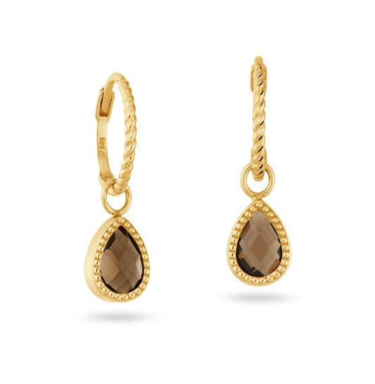 14 karaat geelgouden oorstekers - Amstel Smoky Quartz Hoops - Jackie