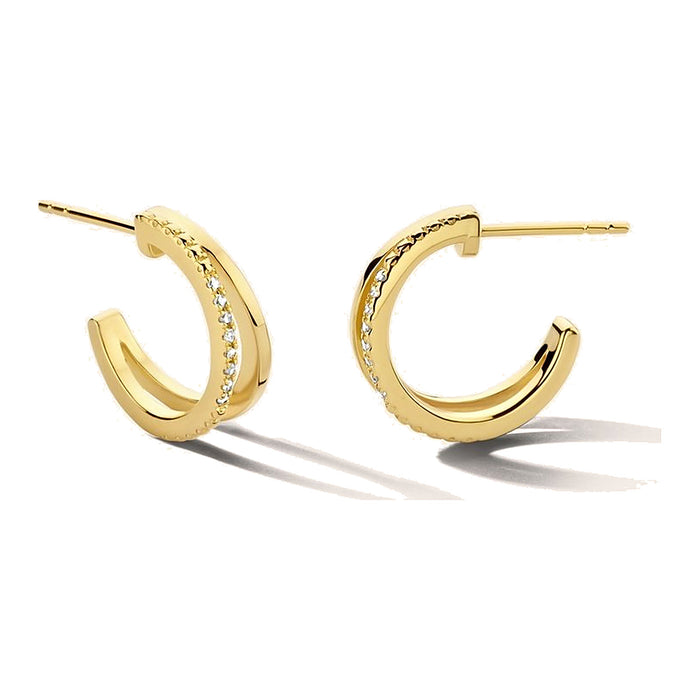 Zilveren oorstekers goudkleurig verguld - Duo Earrings - Diamanti Per Tutti - Sterling Zilver 925