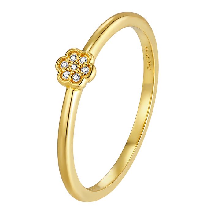 Zilveren ring goudkleurig verguld - First Flower - Diamanti Per Tutti - Sterling Zilver 925