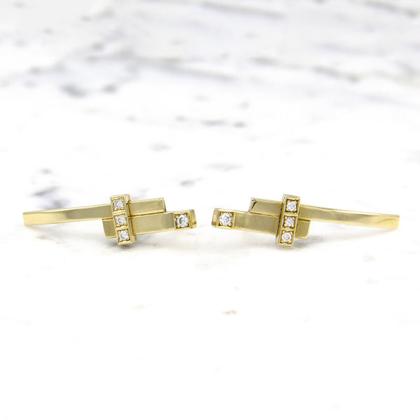 Geelgouden oorstekers met diamant  - Mondria