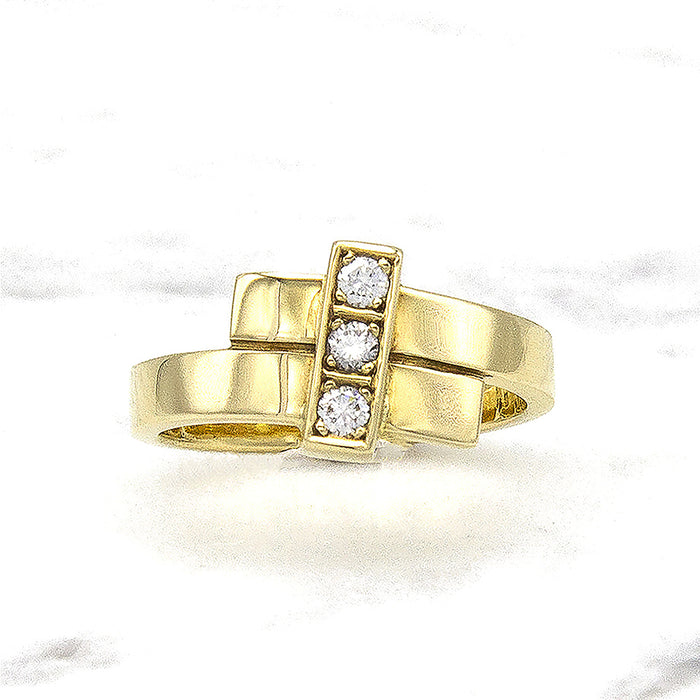 Geelgouden ring met 3 diamanten - Mondria - Hutjens Mondria - 14k Geelgoud