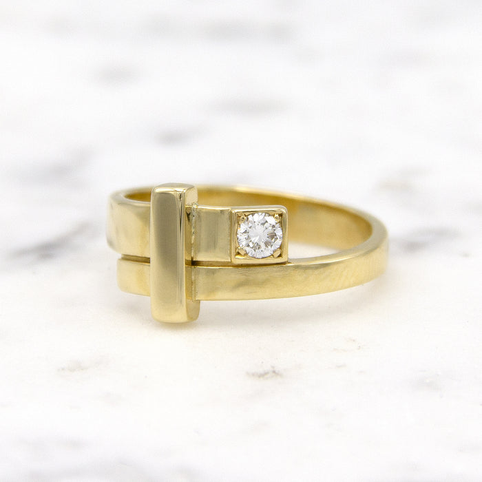 Geelgouden ring dames met diamant - Mondria - Hutjens Mondria - 14k Geelgoud