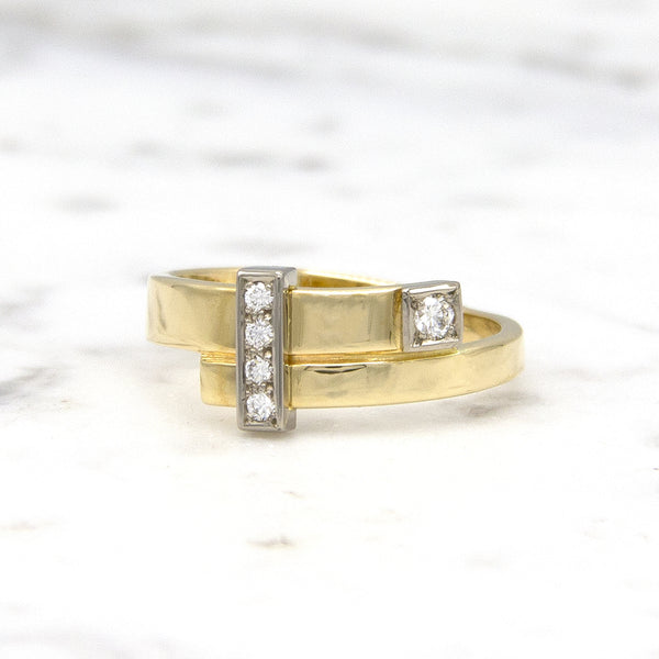 Geelgouden ring met 5 diamanten in witgoud - Mondria