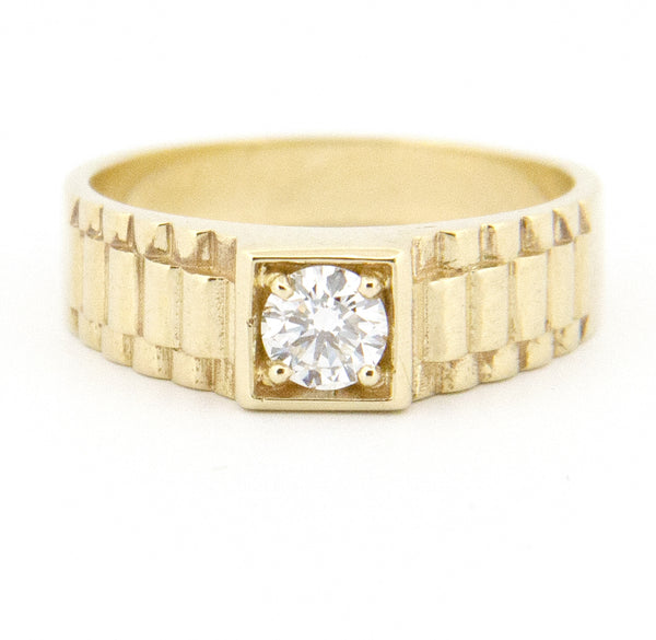 14 karaat geelgouden ring met diamant  - Hutjens - Rolex president ring met diamant