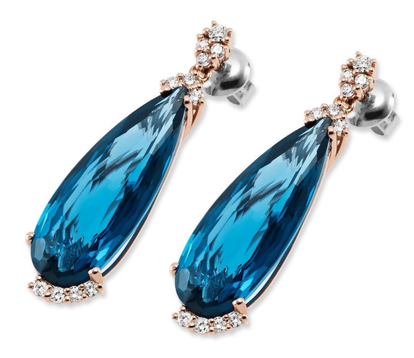 18 karaat roségouden oorstekers met diamanten en Spinel - Blue Moon Collection - Ponte Vecchio